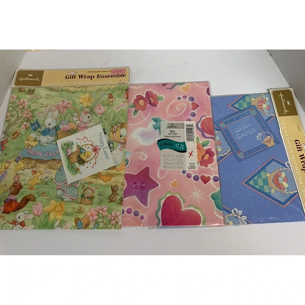 NEW Vtg HALLMARK GIFT WRAP EASTER VINTAGE Flat Wrapping Paper Spring Rabbit